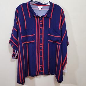 LuLaRoe NWT Amy dark blue with red stripes short sleeve button front woman's 3XL